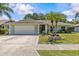 Charming single-story home features a well-manicured lawn, attached two-car garage, and decorative palm trees at 28628 Twinbrook # Ln, Wesley Chapel, FL 33543