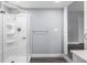 Bathroom featuring new stand-up shower and updated vanity at 8624 N Semmes St, Tampa, FL 33604