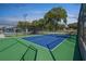 View of fenced in blue and green tennis court at the community at 10029 Wellington Ave, Dade City, FL 33525