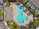 Charming aerial view of the community pool, with seating, trees and landscaping at 10135 Post Harvest Dr, Riverview, FL 33578