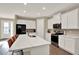 Modern kitchen with white cabinets, stainless steel appliances, and a large center island with seating at 11443 Cay Spruce Way, San Antonio, FL 33576