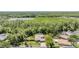 Overhead view of the home, pool, and lush surroundings including a pond, offering a serene setting at 12801 Castlemaine Dr, Tampa, FL 33626
