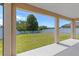The covered patio has a view of the expansive backyard with a vinyl fence at 13871 Carlow Park Dr, Riverview, FL 33579