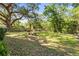 View of expansive backyard with lush grass, shade trees, and wooded perimeter at 29133 Lawton Dr, Nobleton, FL 34661