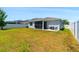Spacious backyard with a screened patio and white vinyl fence at 32648 Coldwater Creek Loop, Wesley Chapel, FL 33545