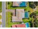 Aerial view of property showcasing the roof, screened pool, and surrounding landscape at 6790 Burning Tree Dr, Seminole, FL 33777