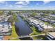 Scenic aerial view of a waterfront community with lush landscaping and canal access at 854 Sky Loch N Dr, Dunedin, FL 34698