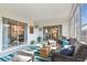 Comfortable sunroom with sliding windows and doors, modern furniture, and colorful rug at 854 Sky Loch N Dr, Dunedin, FL 34698