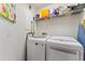 Convenient laundry room with modern washer and dryer units, and shelving at 5754 Sweet William Ter, Land O Lakes, FL 34639