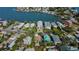 Stunning aerial view of waterfront homes boasting lush landscaping and tranquil blue waters at 1214 Bay Shore Blvd, Indian Rocks Beach, FL 33785