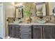 Bathroom featuring double sinks and unique pebble accents above the cabinets at 1704 Via Palermo St, Plant City, FL 33566