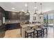 Open kitchen with a center island, dark cabinets, stainless steel appliances, and pendant lighting at 18796 Obregan Dr, Spring Hill, FL 34610