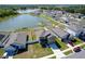 Aerial view showcasing the home's proximity to a beautiful lake at 35853 Buttonweed Trl, Zephyrhills, FL 33541
