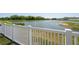 Backyard view from behind the fence featuring a peaceful pond at 35853 Buttonweed Trl, Zephyrhills, FL 33541