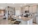 Modern kitchen featuring stainless steel appliances, granite countertops, bar seating and gray cabinets at 4028 Harvest Hearth Pl, Plant City, FL 33565