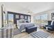 Comfortable bedroom with water view, ceiling fan, blue accent wall, and stylish furnishings at 5960 30Th S Ave # 414, Gulfport, FL 33707