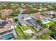Aerial view of home with a pool, backyard, basketball court, and dock in a beautiful community at 750 Sand Pine Ne Dr, St Petersburg, FL 33703
