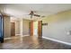 Spacious layout of the bedroom and includes wood-look floors and neutral paint colors at 16169 Gardendale Dr, Tampa, FL 33624