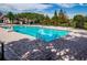 Spacious community pool with lane dividers, surrounded by comfortable seating, lounge chairs, and manicured landscaping at 19610 Sunset Bay Dr, Land O Lakes, FL 34638
