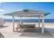 Beach pavilion with picnic tables, offering a shaded spot to relax and enjoy ocean views at 3235 Seaway Dr, New Port Richey, FL 34652
