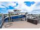 Boat lift on a sunny waterfront with 'Sandy Beach II' boat secured at 3235 Seaway Dr, New Port Richey, FL 34652