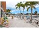Private backyard patio with palm trees, hammock, and waterfront views at 3235 Seaway Dr, New Port Richey, FL 34652
