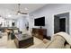 Open-concept living space featuring stylish furnishings, a television, and an entryway at 4425 Connery Ct, Palm Harbor, FL 34685