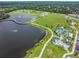 Scenic aerial shot of a park with a lake, playground, walking paths, and lush greenery at 13610 S Village Dr # 4212, Tampa, FL 33618
