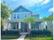 Charming blue two-story home with a welcoming front porch, landscaped yard, and well-maintained exterior at 6011 Caldera Ridge Dr, Lithia, FL 33547