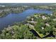 Expansive aerial view of a deep blue lake surrounded by lush greenery and upscale residential properties at 1135 Wyndham Lakes Dr, Odessa, FL 33556