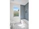 Clean bathroom shows stylish blue tile and updated fixtures with a sunlit window view at 1135 Wyndham Lakes Dr, Odessa, FL 33556