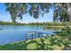 Picturesque view of the lake with a private dock and lush greenery at 19254 Blount Rd, Lutz, FL 33558