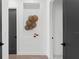 Modern hallway features decorative niche and dark doors for a seamless look at 33228 Kateland Dr, Wesley Chapel, FL 33545