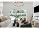 Beautiful living room with comfortable seating and a view of the backyard pool at 33228 Kateland Dr, Wesley Chapel, FL 33545