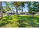 Spacious backyard with well-maintained lawn, mature trees, and inviting outdoor seating at 5425 Bluepoint Dr, Port Richey, FL 34668