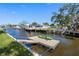 Scenic view of a canal with a dock, boat lift, and lovely waterfront homes at 5425 Bluepoint Dr, Port Richey, FL 34668