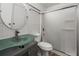Modern bathroom featuring glass vessel sink and updated shower at 9481 Highland Oak Dr Dr # 508, Tampa, FL 33647