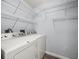 Functional laundry room with white appliances and wire shelving at 9481 Highland Oak Dr Dr # 508, Tampa, FL 33647