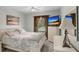 Bedroom featuring a ceiling fan, television, and a large window at 10509 Deepbrook Dr, Riverview, FL 33569