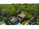 Inviting property featuring lush trees, a detached garage, well-kept lawn, and a refreshing blue swimming pool at 1155 Withlacoochee St, Safety Harbor, FL 34695