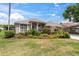 Beautifully landscaped front yard with lush green grass and well-maintained shrubbery surrounding the home at 18714 Chemille Dr, Lutz, FL 33558