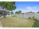 Well-maintained backyard with a lush green lawn and classic white fence for privacy and charm at 31076 Castle Ridge Drive, Brooksville, FL 34602