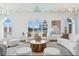 Comfortable living room boasts stylish furniture, a decorative ceiling, and large windows showcasing waterfront scenery at 321 Brightwaters Ne Blvd, St Petersburg, FL 33704