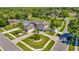 Aerial view of a landscaped home with a circular driveway and mature trees at 4612 Netherwood Dr, Tampa, FL 33624
