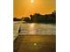 Scenic waterfront view with an heron standing on dock in front of the sun setting over tranquil water, highlighting natural beauty at 5200 Brittany S Dr # 204, St Petersburg, FL 33715