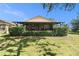 Spacious backyard featuring green lawn, manicured hedges, and a screened-in patio at 7519 Berna Ln, Land O Lakes, FL 34637