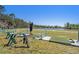Driving range with water view, includes mats, netting and a golfer with clubs at 7519 Berna Ln, Land O Lakes, FL 34637