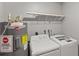 Bright laundry room featuring a modern washer, dryer and a utility sink with overhead shelving at 1002 Fruitland Ave, Bradenton, FL 34207