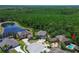 Aerial view showcases a home in a lush neighborhood with a pond and mature tree coverage at 14809 Ninebark Ct, Land O Lakes, FL 34638