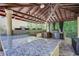 Outdoor kitchen and bar area with stainless steel appliances, wooden ceiling, and granite countertops at 14809 Ninebark Ct, Land O Lakes, FL 34638
